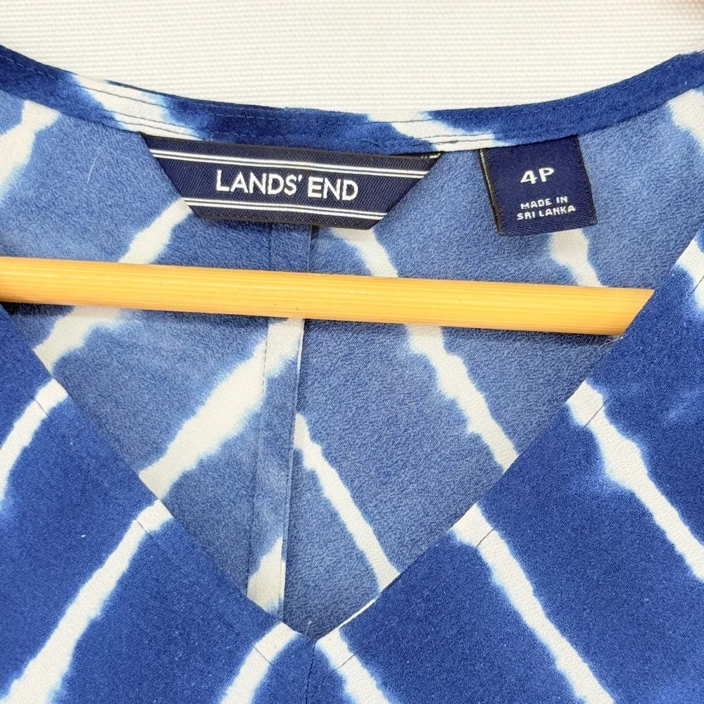 Lands End Midi Dress Womens 4 Petite Blue Tie Dye Chevron Coastal Beach Nautical